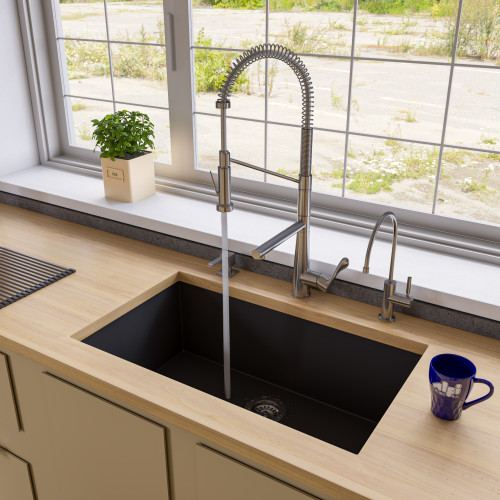 Alfi AB3322UM-BLA Black 33" x 20" Single Bowl Undermount Granite Composite Kitchen Sink