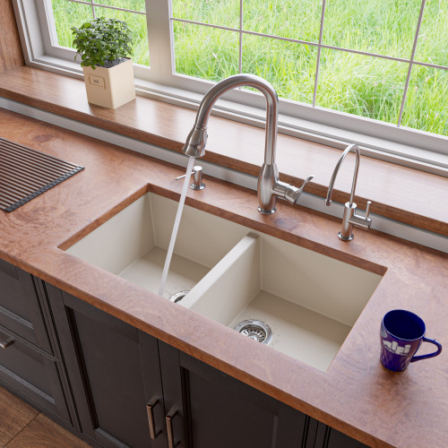 Alfi AB3420UM-B Biscuit 34" x 18" Undermount Double Bowl Granite Composite Kitchen Sink