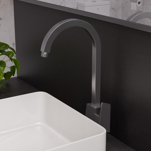ALFI Brushed Nickel Gooseneck Single Hole Single Handle Bathroom Vessel Faucet - AB3470-BN