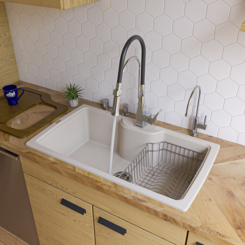 ALFI Biscuit 35" x 20" Drop-In Single Bowl Granite Composite Kitchen Sink - AB3520DI-B