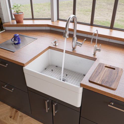 ALFI AB506-W White 26" x 20" Decorative Lip Apron Single Bowl Fireclay Farmhouse Kitchen Sink