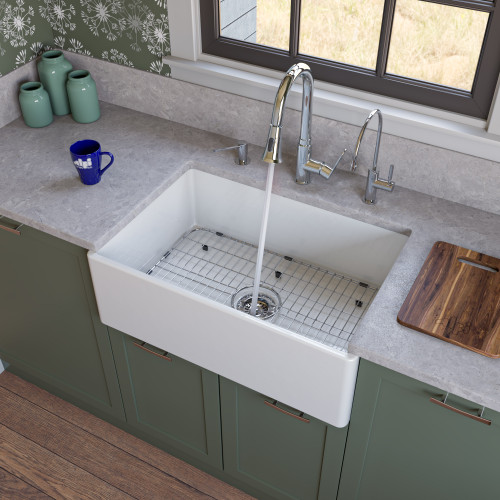 Alfi AB510-W White 30" x 20" Contemporary Smooth Apron Fireclay Farmhouse Kitchen Sink