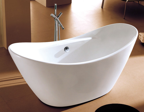 ALFI 68 inch White Oval Acrylic Free Standing Soaking Bathtub - AB8803