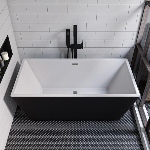 Alfi AB8834 59 inch Black & White Rectangular Acrylic Free Standing Soaking Bathtub