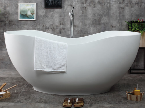 ALFI 66" White Solid Surface Smooth Resin Soaking Bathtub - AB9949