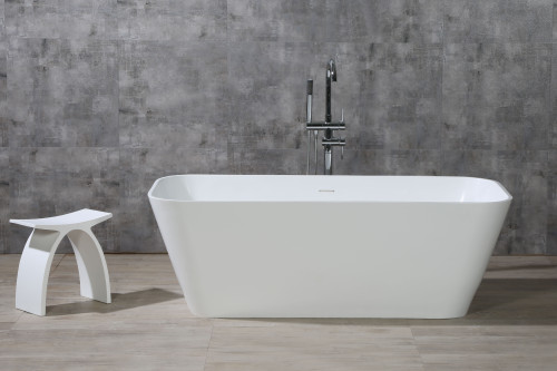 ALFI 67" White Rectangular Solid Surface Smooth Resin Soaking Bathtub - AB9952