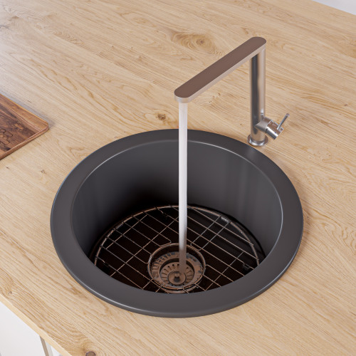 ALFI Black Matte Round 18" x 18" Undermount / Drop In Fireclay Bar / Prep Sink - ABF1818R-BM