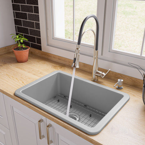 ALFI Gray Matte 27" x 18" Fireclay Undermount or Drop In Firelcay Kitchen Sink - ABF2718UD-GM