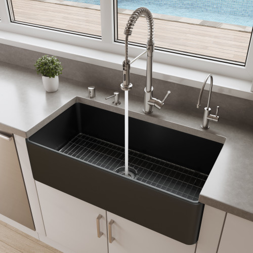 ALFI Black Matte Smooth Apron 36" x 18" Single Bowl Fireclay Farm Sink - ABF3618-BM