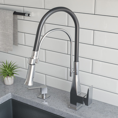 Alfi Brushed Nickel Square Kitchen Faucet with Black Rubber Stem