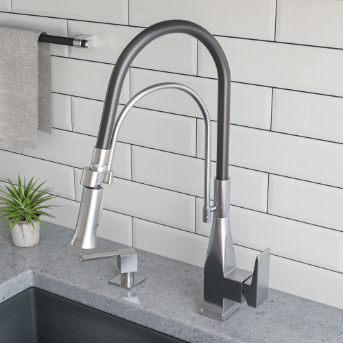 ALFI Brushed Nickel Square Kitchen Faucet with Black Rubber Stem - ABKF3023-BN