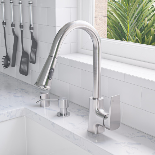 ALFI Brushed Nickel Square Gooseneck Pull Down Kitchen Faucet - ABKF3889-BN