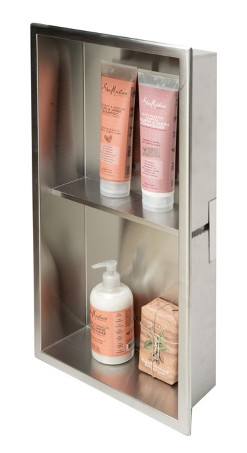 ALFI 12 x 24 Brushed Stainless Steel Vertical Double Shelf Bath Shower Niche - ABN1224-BSS