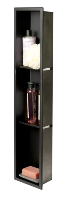ALFI 8" x 36" Black Matte Stainless Steel Vertical Triple Shelf Bath Shower Niche - ABNC0836-BLA