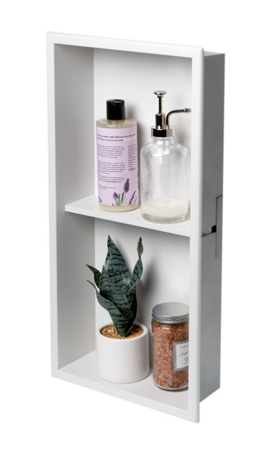 ALFI 12 x 24 White Matte Stainless Steel Vertical Double Shelf Bath Shower Niche - ABNC1224-W