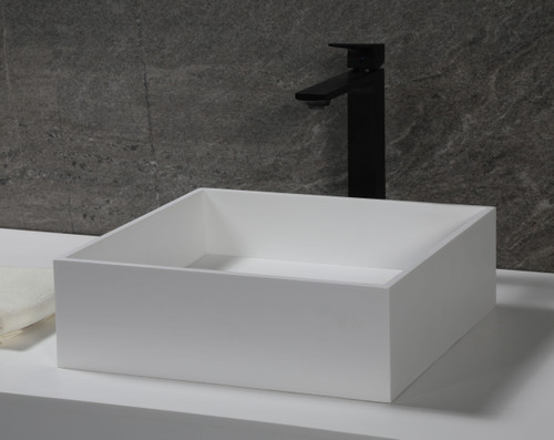 Alfi 14" Square White Matte Solid Surface Resin Surface Mount Vessel Sink