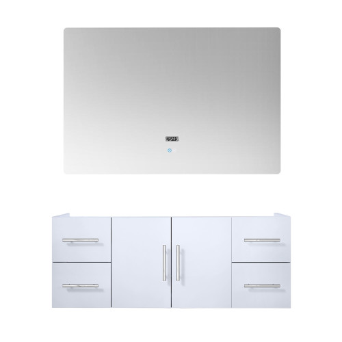 Lexora Geneva 48" Glossy White Single Wall Mount Vanity Cabinet, no Top and 48" LED Mirror