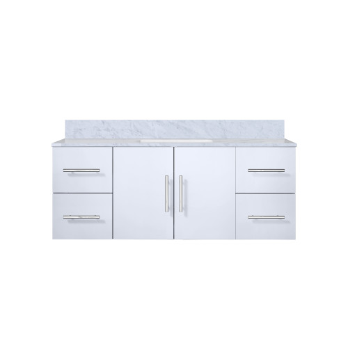 Lexora Geneva 48" Glossy White Single Wall Mount Vanity Cabinet, White Carrara Marble Top, White Square Sink and no Mirror