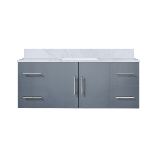 Lexora Geneva 48" Dark Grey Single Wall Mount Vanity Cabinet, White Carrara Marble Top, White Square Sink and no Mirror
