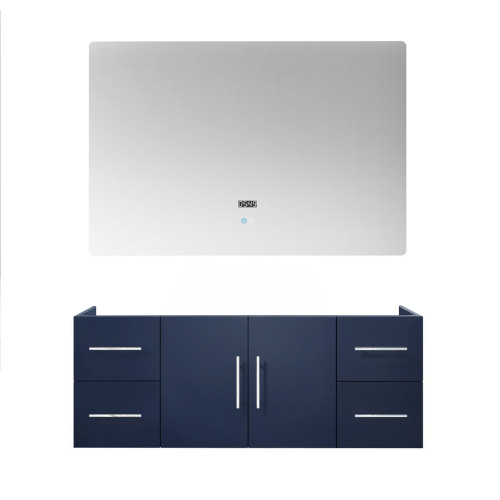 Lexora Geneva 48" Navy Blue Single Wall Mount Vanity Cabinet, no Top and 48" LED Mirror