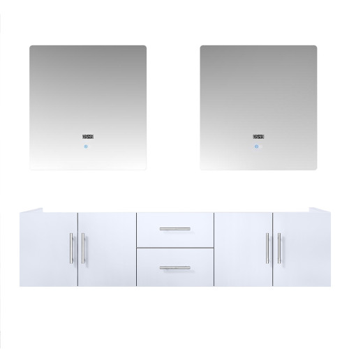 Lexora Geneva 72" Glossy White Double Wall Mount Vanity Cabinet, no Top and 30" LED Mirrors