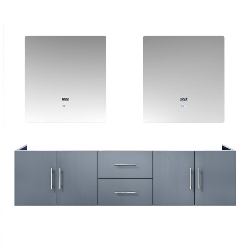 Lexora Geneva 72" Dark Grey Double Wall Mount Vanity, no Top and 30" LED Mirrors