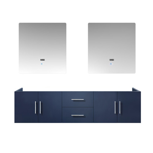Lexora Geneva 72" Navy Blue Double Wall Mount Vanity Cabinet, no Top and 30" LED Mirrors