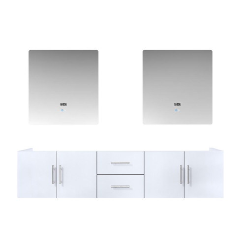 Lexora Geneva 80" Glossy White Double Wall Mount Vanity Cabinet, no Top and 30" LED Mirrors