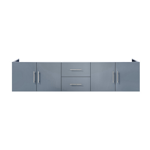 Lexora Geneva 80" Dark Grey Double Wall Mount Vanity Cabinet, White Carrara Marble Top, White Square Sinks and no Mirror