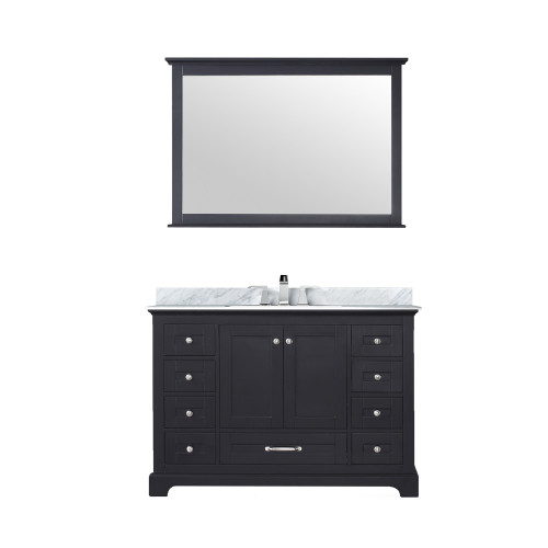 Lexora Dukes 48" Espresso Single Vanity Cabinet, White Carrara Marble Top, White Square Sink and 46" Mirror w/ Faucet
