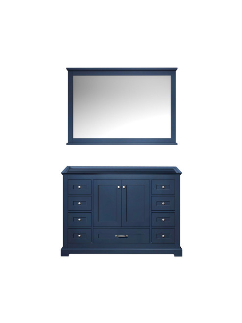 Lexora Dukes 48" Navy Blue Single Vanity Cabinet, no Top and 46" Mirror