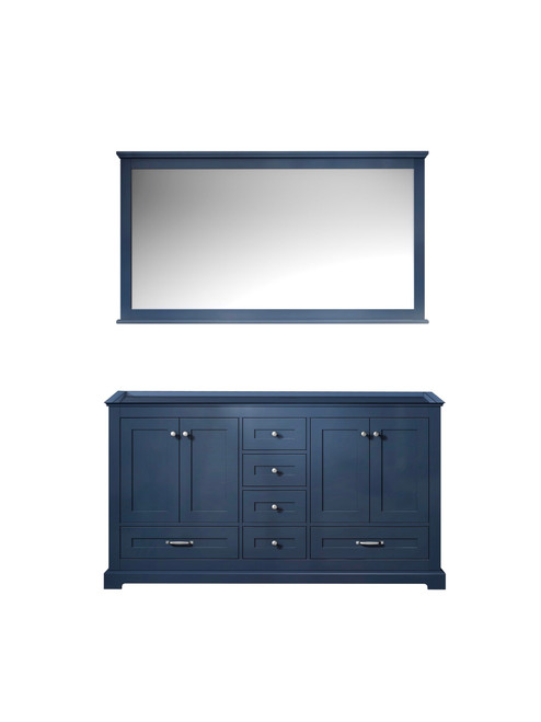 Lexora Dukes 60" Navy Blue Double Vanity Cabinet, no Top and 58" Mirror