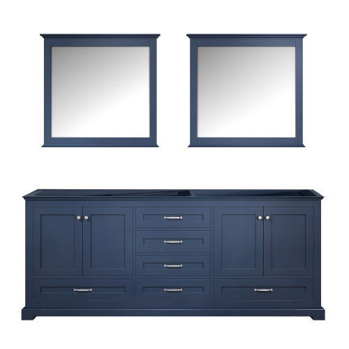 Lexora Dukes 80" Navy Blue Double Vanity, no Top and 30" Mirrors