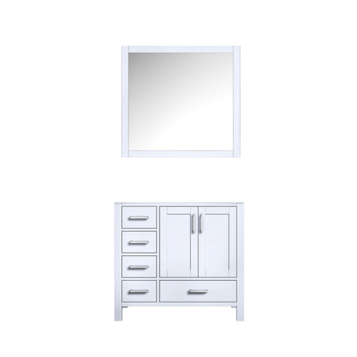 Lexora Jacques 36" White Single Vanity Cabinet, no Top and 34" Mirror - Right Version