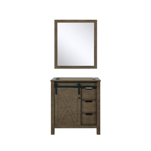 Lexora Marsyas 30" Rustic Brown Single Vanity Cabinet, no Top and 28" Mirror