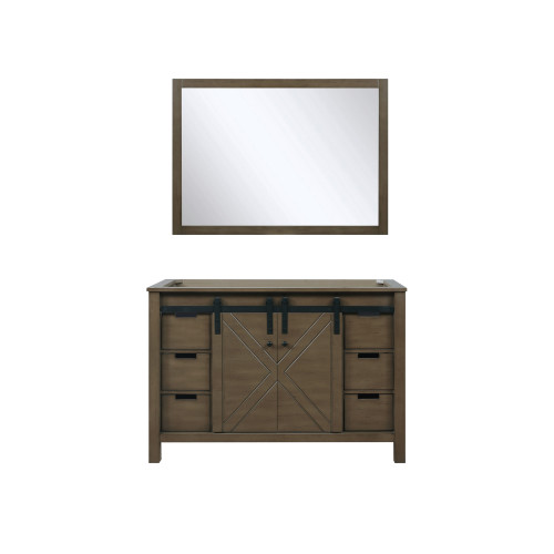 Lexora Marsyas 48" Rustic Brown Single Vanity Cabinet, no Top and 44" Mirror