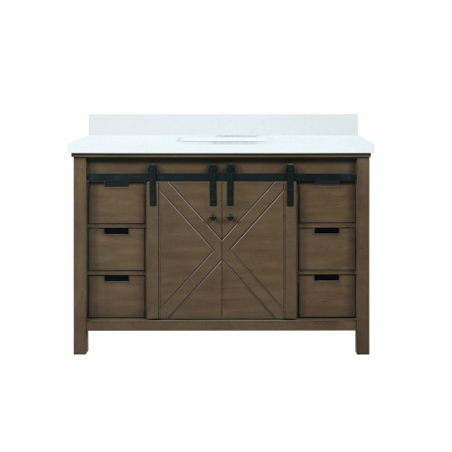 Lexora Marsyas 48" Rustic Brown Single Vanity Cabinet, White Quartz Top, White Square Sink and no Mirror
