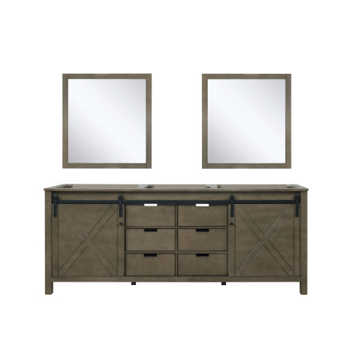 Lexora Marsyas 80" Rustic Brown Double Vanity, no Top and 30" Mirrors