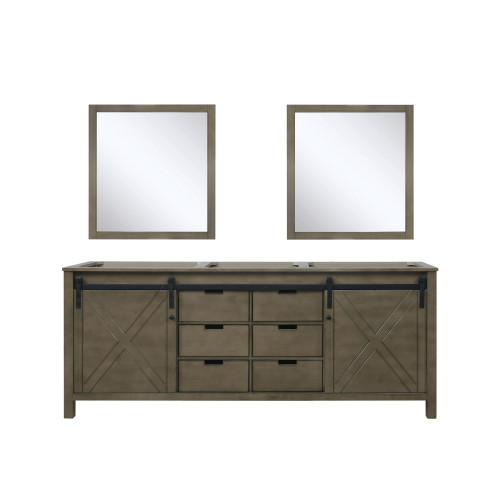 Lexora Marsyas 80" Rustic Brown Double Vanity Cabinet, no Top and 30" Mirrors