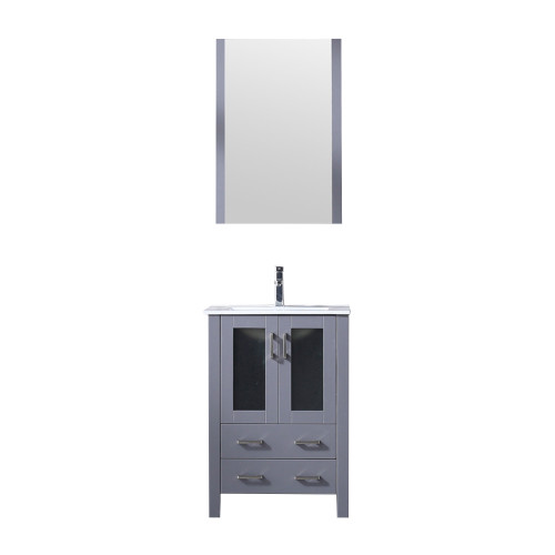 Lexora Volez 24" Dark Grey Single Vanity Cabinet, Integrated Top, White Integrated Square Sink and 22" Mirror w/ Faucet