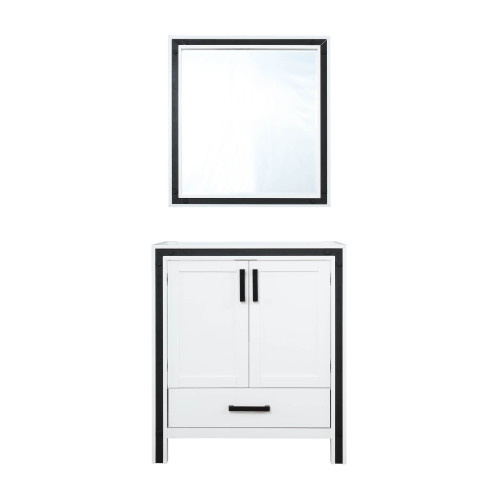 Lexora Ziva 30" White Single Vanity Cabinet, no Top and 28" Mirror