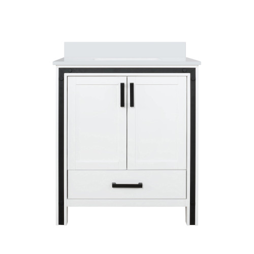 Lexora Ziva 30" White Single Vanity Cabinet, Cultured Marble Top, White Square Sink and no Mirror