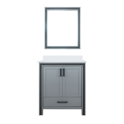 Lexora Ziva 30" Dark Grey Single Vanity Cabinet, Cultured Marble Top, White Square Sink and 28" Mirror