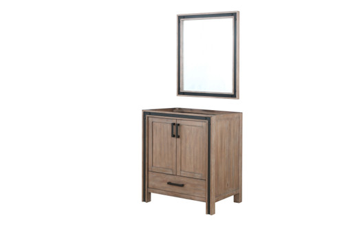 Lexora Ziva 30" Rustic Barnwood Single Vanity, no Top and 28" Mirror