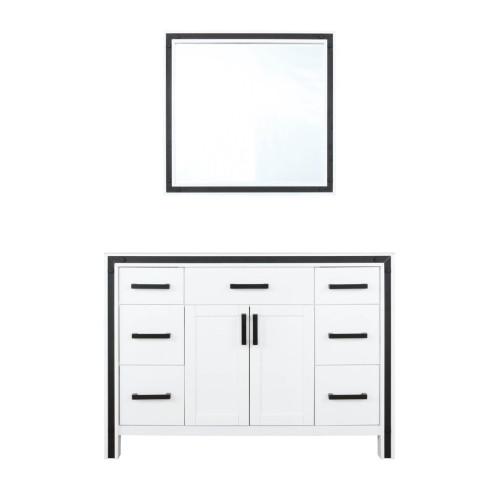 Lexora Ziva 48" White Single Vanity Cabinet, no Top and 34" Mirror