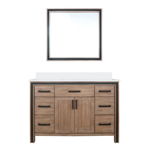 Lexora Ziva 48" Rustic Barnwood Single Vanity Cabinet, Cultured Marble Top, White Square Sink and 34" Mirror