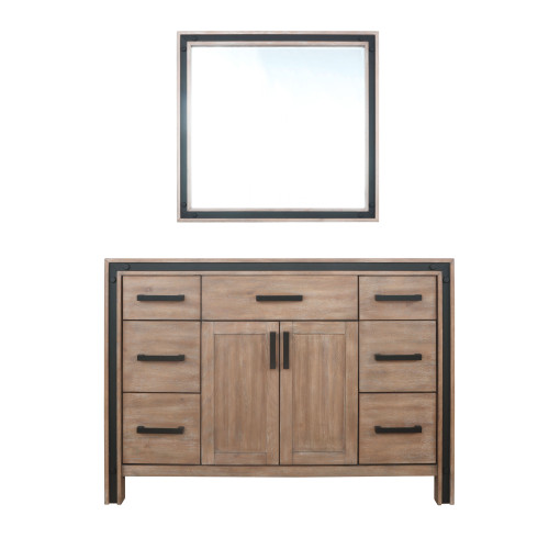 Lexora Ziva 48" Rustic Barnwood Single Vanity Cabinet, no Top and 34" Mirror