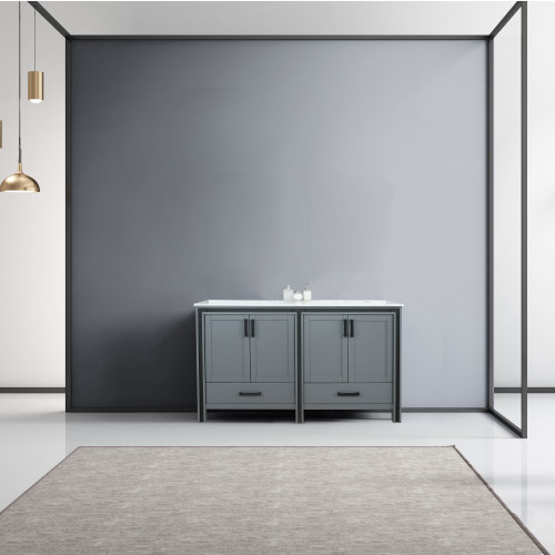 Lexora Ziva 60" Dark Grey Double Vanity, Cultured Marble Top, White Square Sink and no Mirror