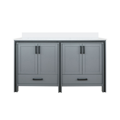Lexora Ziva 60" Dark Grey Double Vanity Cabinet, Cultured Marble Top, White Square Sink and no Mirror