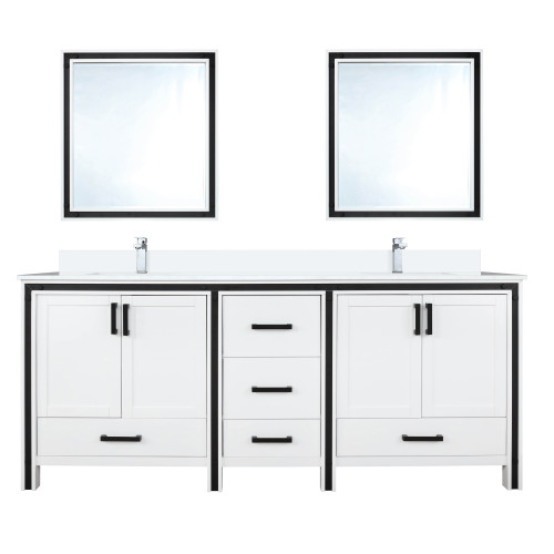 Lexora Ziva 72" White Double Vanity Cabinet, Cultured Marble Top, White Square Sink and 30" Mirrors w/ Faucet